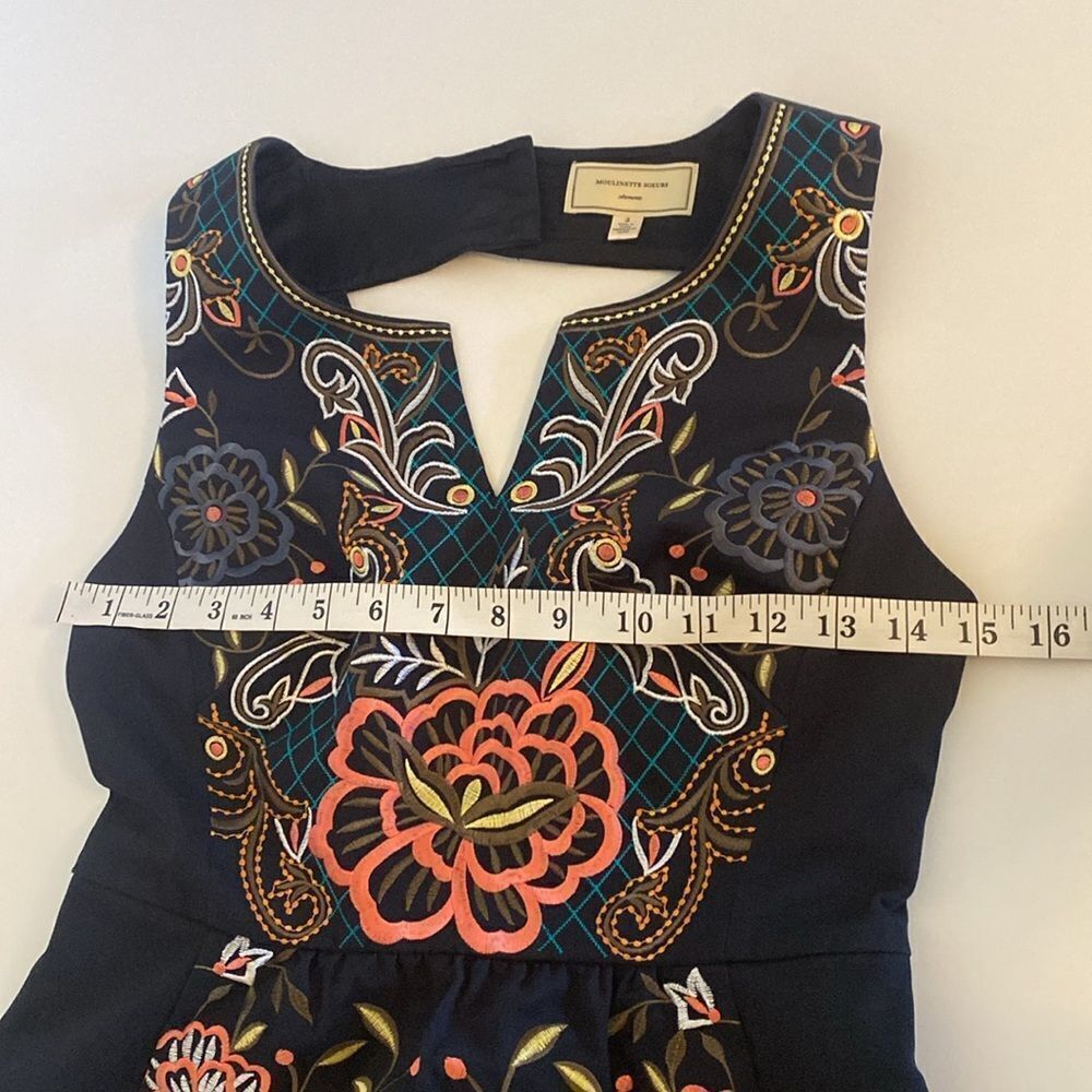 Anthropologie Moulinette Soeurs Navy Embroidered Perennial Mini Dress Size 2 - Picture 12 of 13